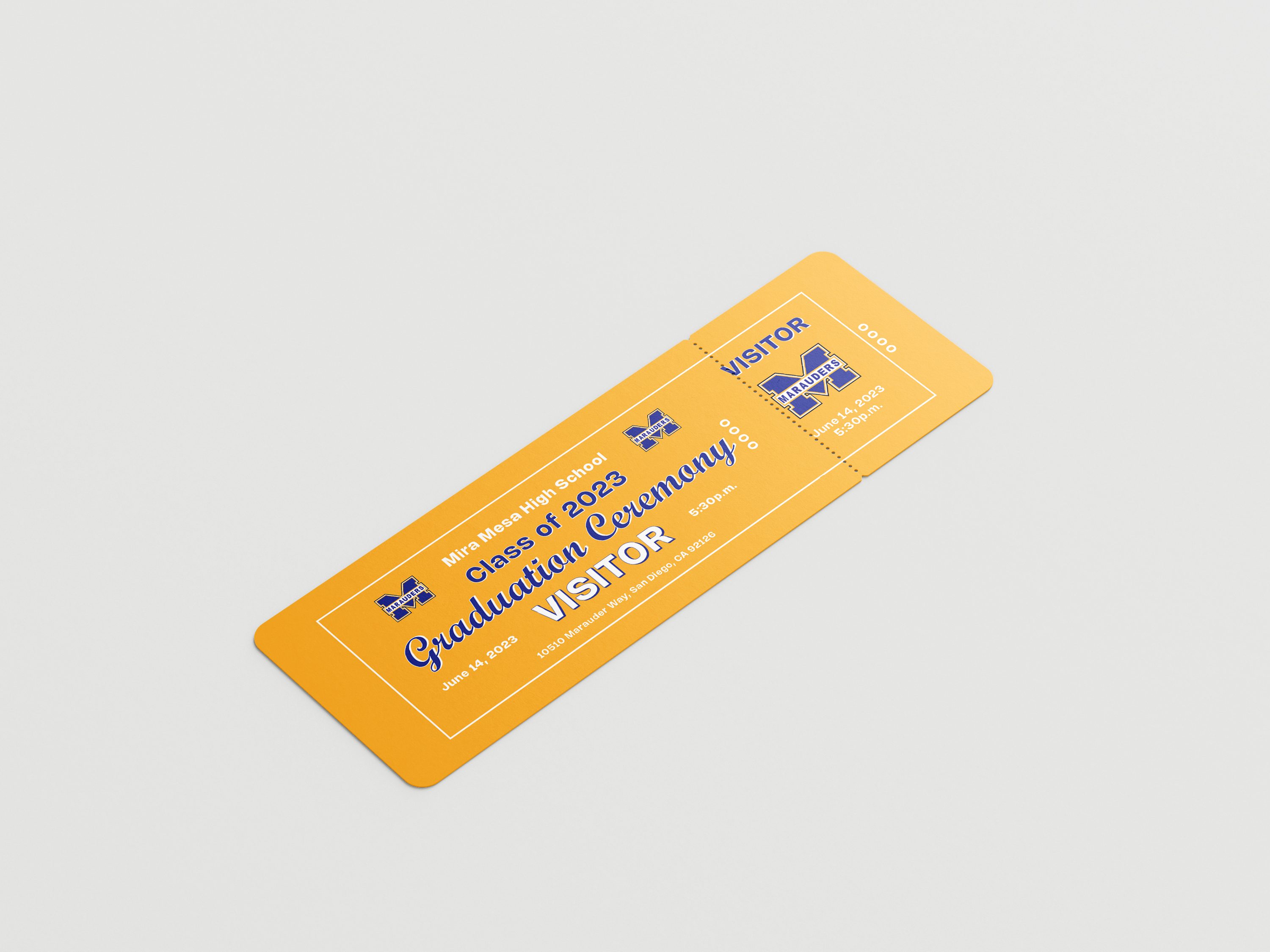 Gold graduation ticket mockup